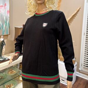 WOW!! Gucci Navy Blue Knit Top with Red & Green Shield Patch. Stunning!!!